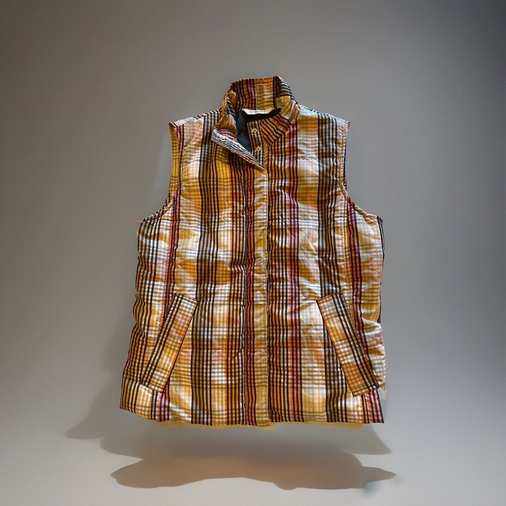 Liz Claiborne Plaid Full‎ Zipper Puffer Vest Sz M,  EUC